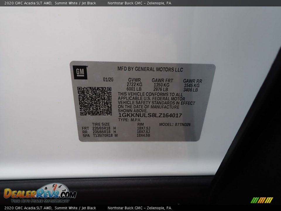 2020 GMC Acadia SLT AWD Summit White / Jet Black Photo #11