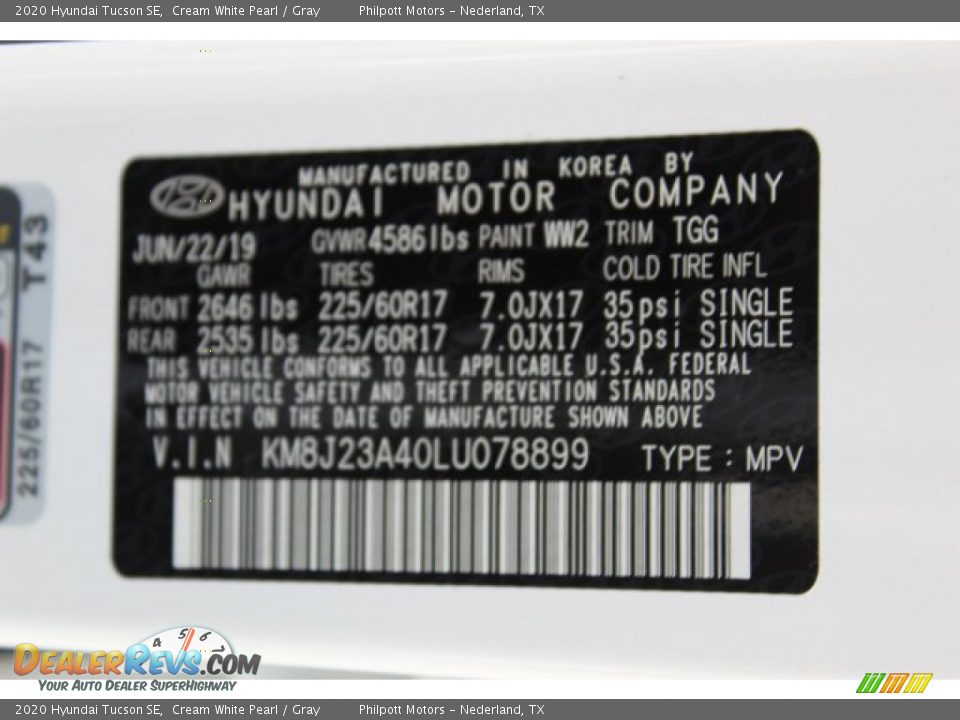 2020 Hyundai Tucson SE Cream White Pearl / Gray Photo #22