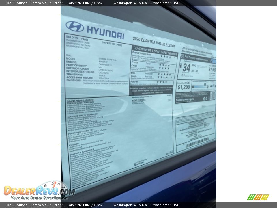 2020 Hyundai Elantra Value Edition Lakeside Blue / Gray Photo #16
