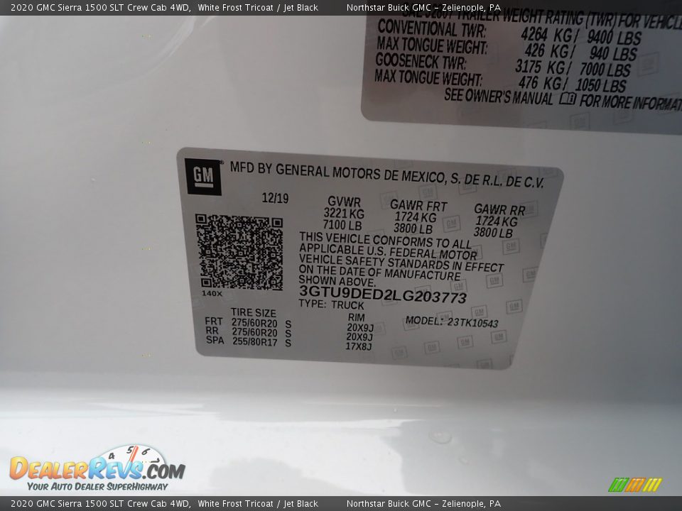 2020 GMC Sierra 1500 SLT Crew Cab 4WD White Frost Tricoat / Jet Black Photo #10