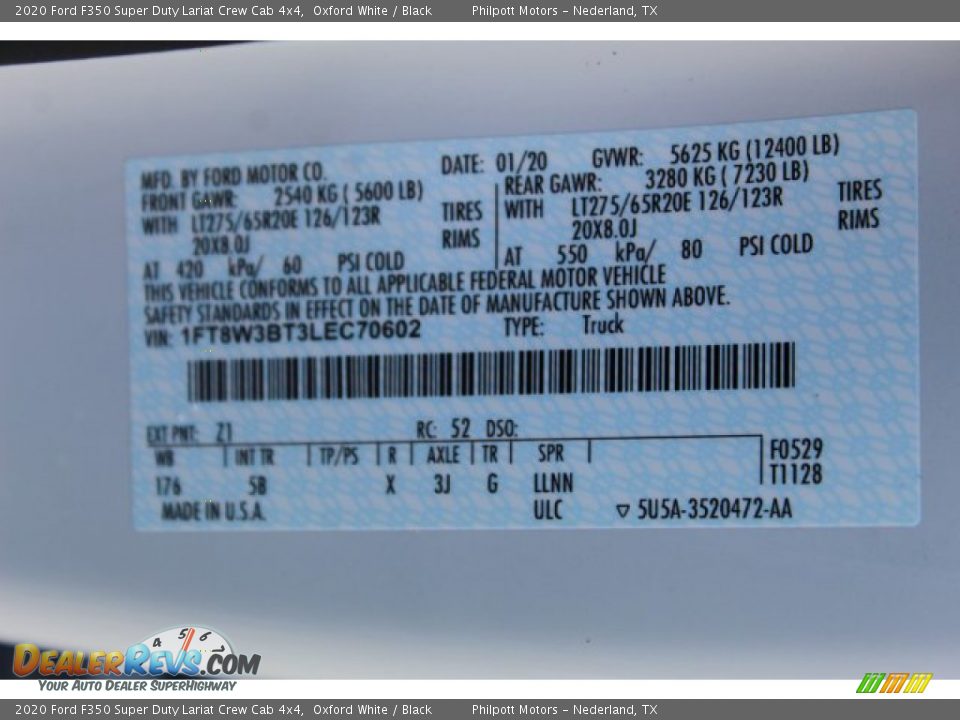 2020 Ford F350 Super Duty Lariat Crew Cab 4x4 Oxford White / Black Photo #24