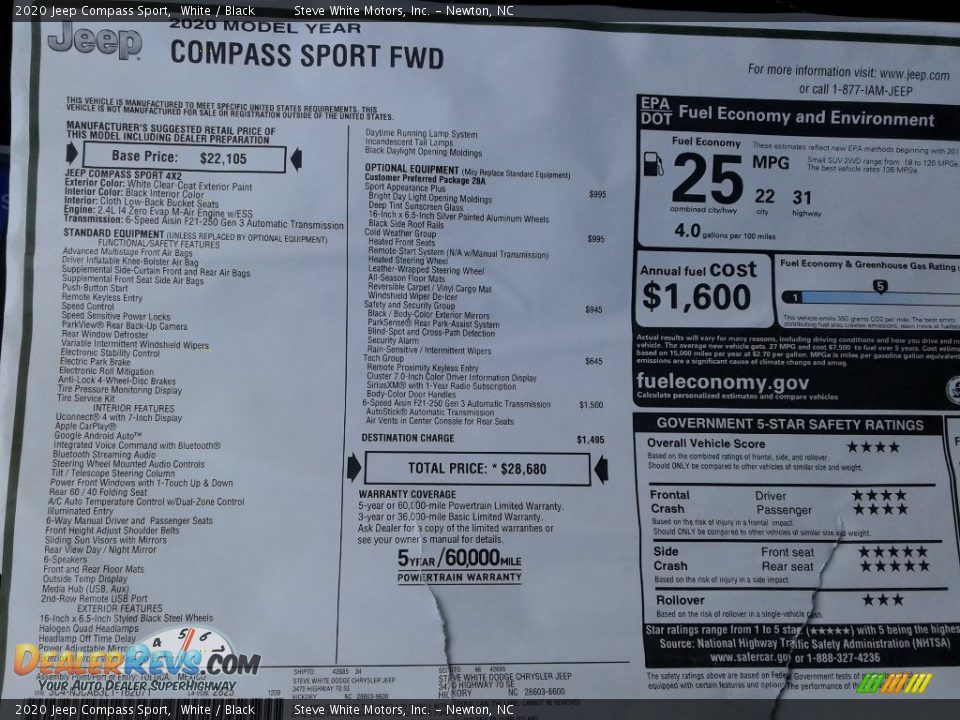 2020 Jeep Compass Sport White / Black Photo #28