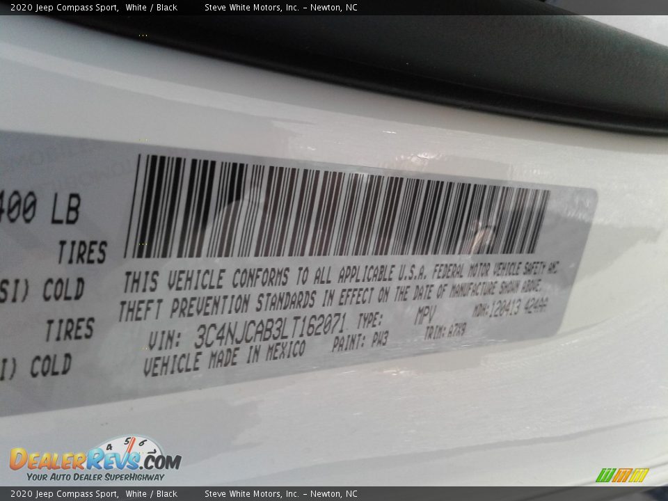 2020 Jeep Compass Sport White / Black Photo #30