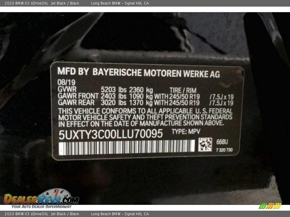 2020 BMW X3 sDrive30i Jet Black / Black Photo #19