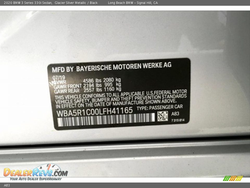 BMW Color Code A83 Glacier Silver Metallic