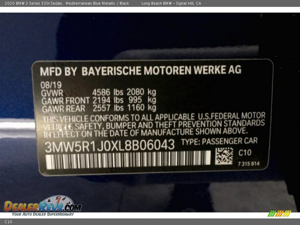 BMW Color Code C10 Mediterranean Blue Metallic