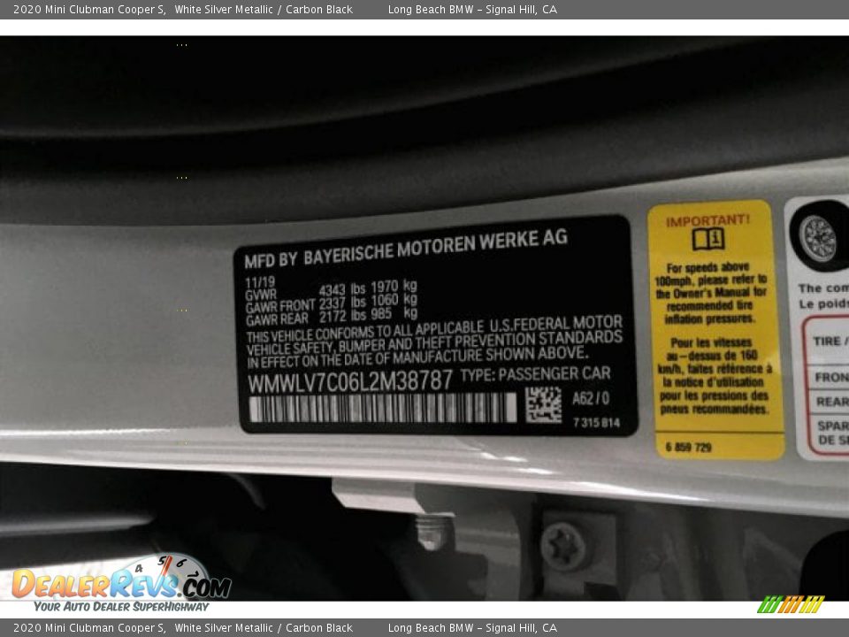 2020 Mini Clubman Cooper S White Silver Metallic / Carbon Black Photo #11