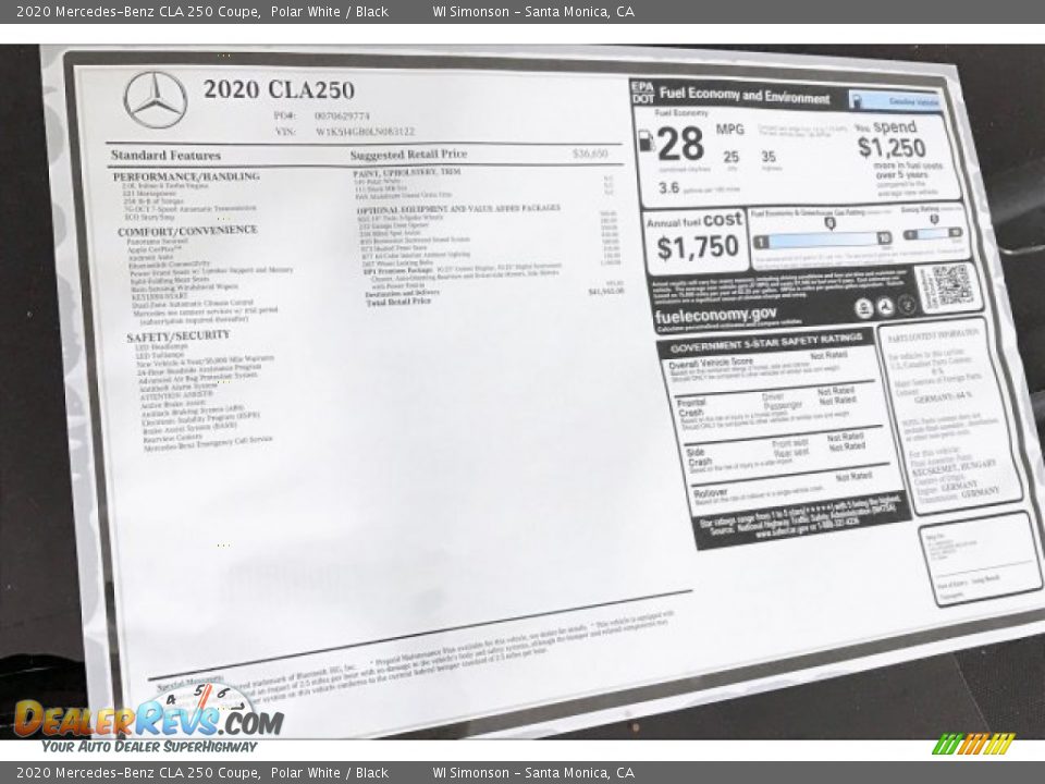 2020 Mercedes-Benz CLA 250 Coupe Polar White / Black Photo #10