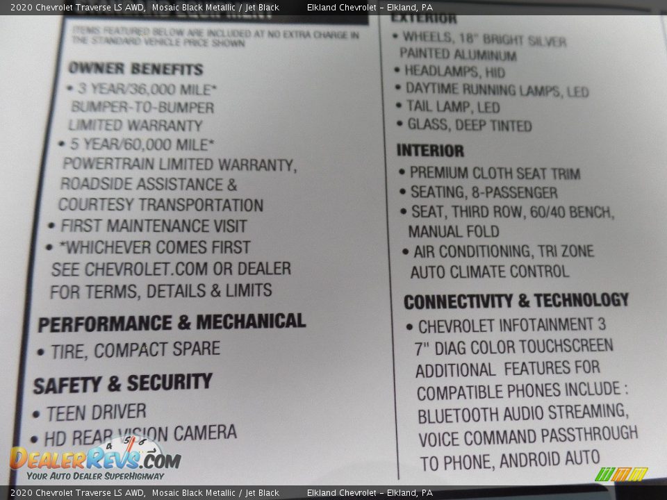 2020 Chevrolet Traverse LS AWD Mosaic Black Metallic / Jet Black Photo #33