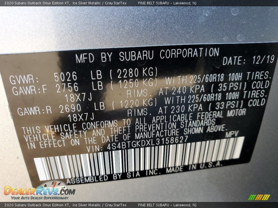 2020 Subaru Outback Onyx Edition XT Ice Silver Metallic / Gray StarTex Photo #9