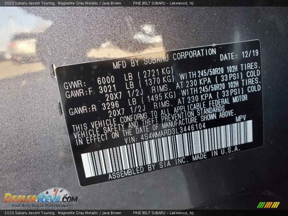2020 Subaru Ascent Touring Magnetite Gray Metallic / Java Brown Photo #9