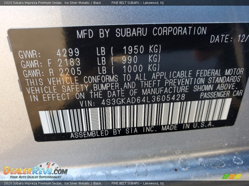 2020 Subaru Impreza Premium Sedan Ice Silver Metallic / Black Photo #9