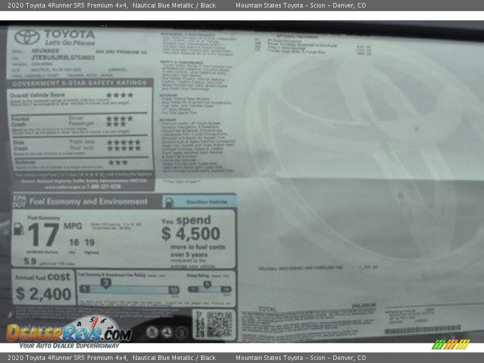 2020 Toyota 4Runner SR5 Premium 4x4 Nautical Blue Metallic / Black Photo #3