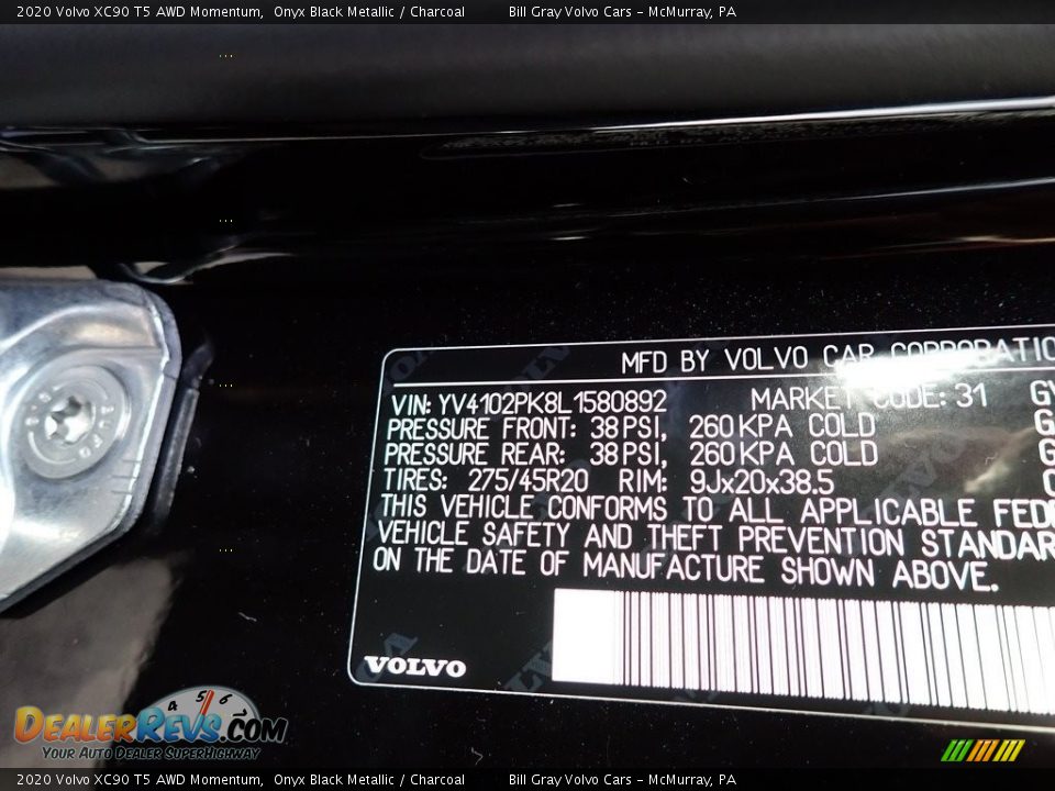2020 Volvo XC90 T5 AWD Momentum Onyx Black Metallic / Charcoal Photo #11