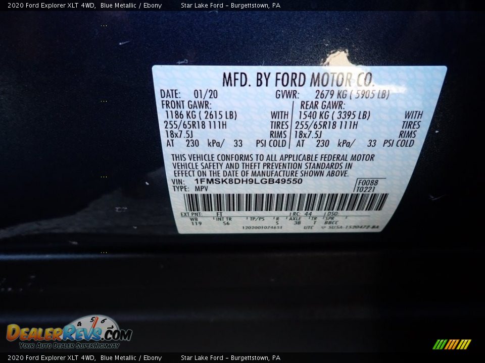 2020 Ford Explorer XLT 4WD Blue Metallic / Ebony Photo #15