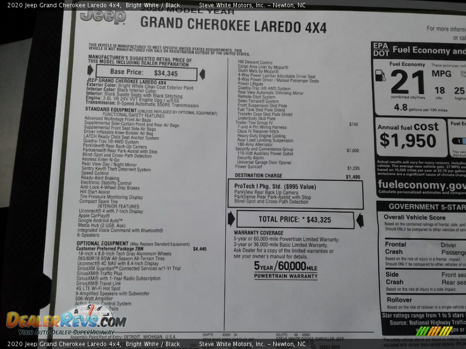 2020 Jeep Grand Cherokee Laredo 4x4 Bright White / Black Photo #33