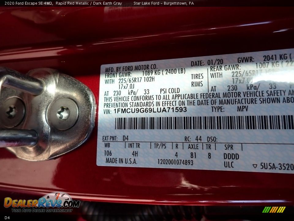 Ford Color Code D4 Rapid Red Metallic