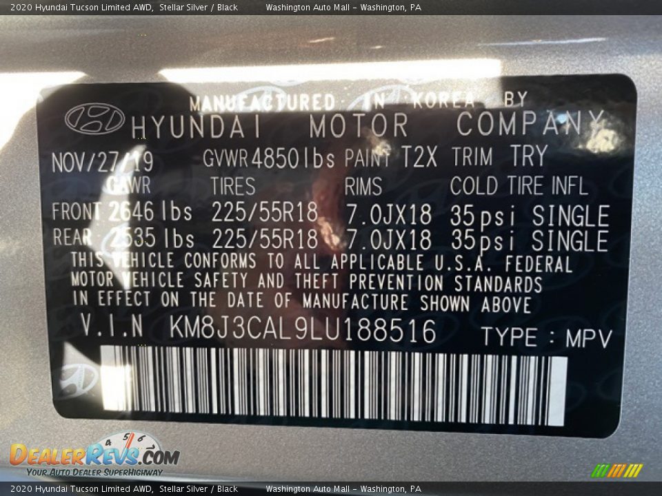 2020 Hyundai Tucson Limited AWD Stellar Silver / Black Photo #10