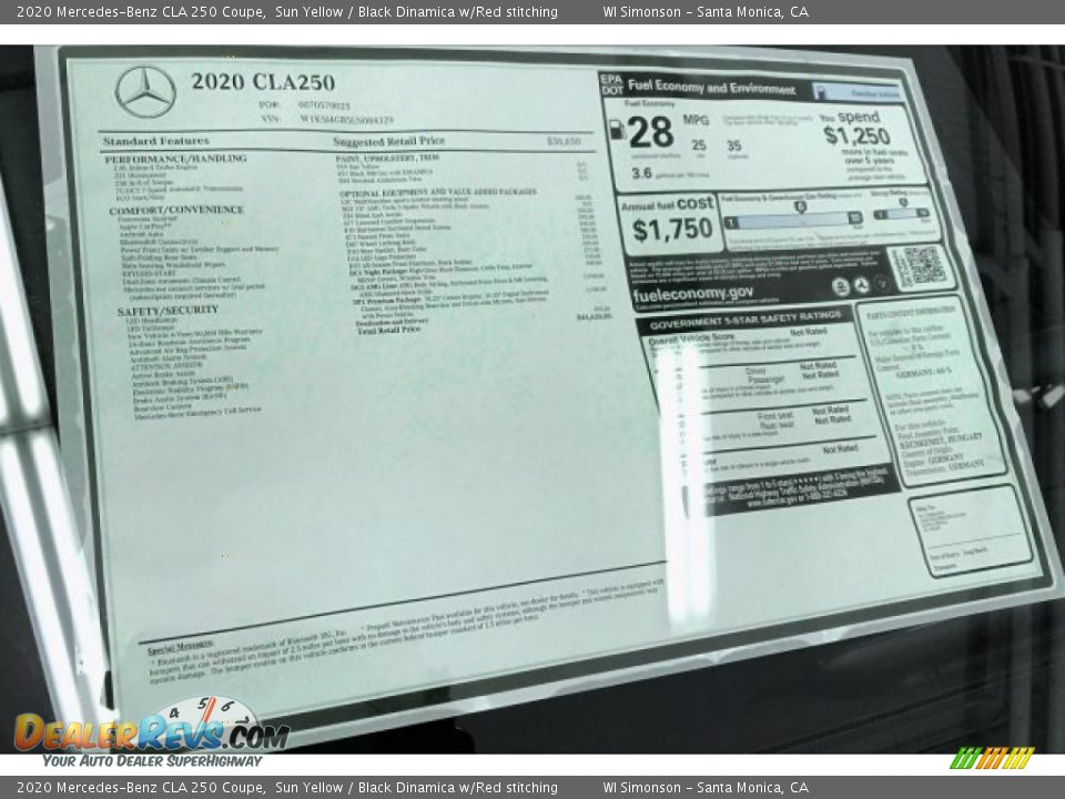 2020 Mercedes-Benz CLA 250 Coupe Sun Yellow / Black Dinamica w/Red stitching Photo #10