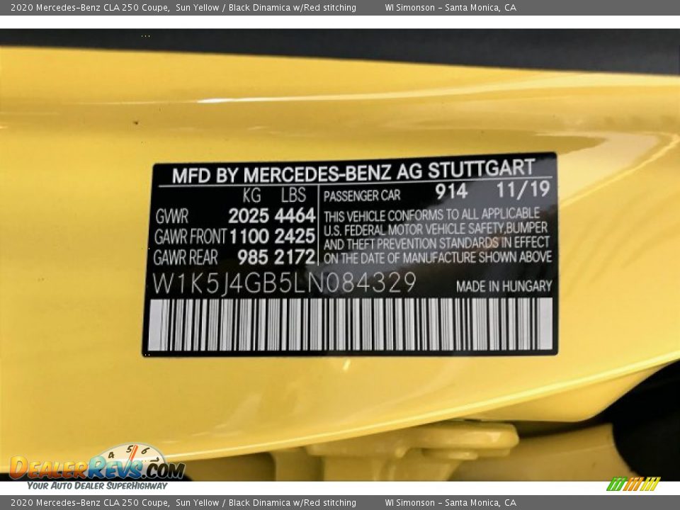 2020 Mercedes-Benz CLA 250 Coupe Sun Yellow / Black Dinamica w/Red stitching Photo #11