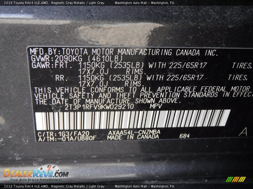 2019 Toyota RAV4 XLE AWD Magnetic Gray Metallic / Light Gray Photo #26