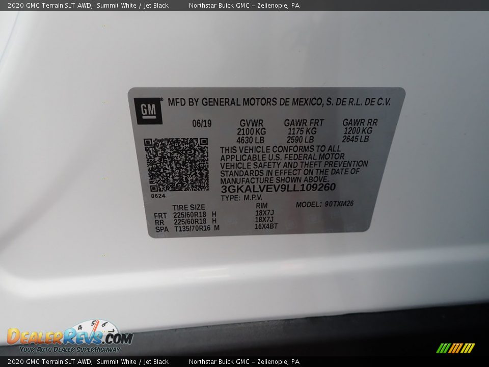 2020 GMC Terrain SLT AWD Summit White / Jet Black Photo #15