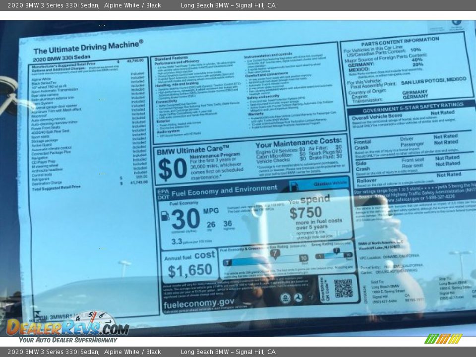 2020 BMW 3 Series 330i Sedan Alpine White / Black Photo #10