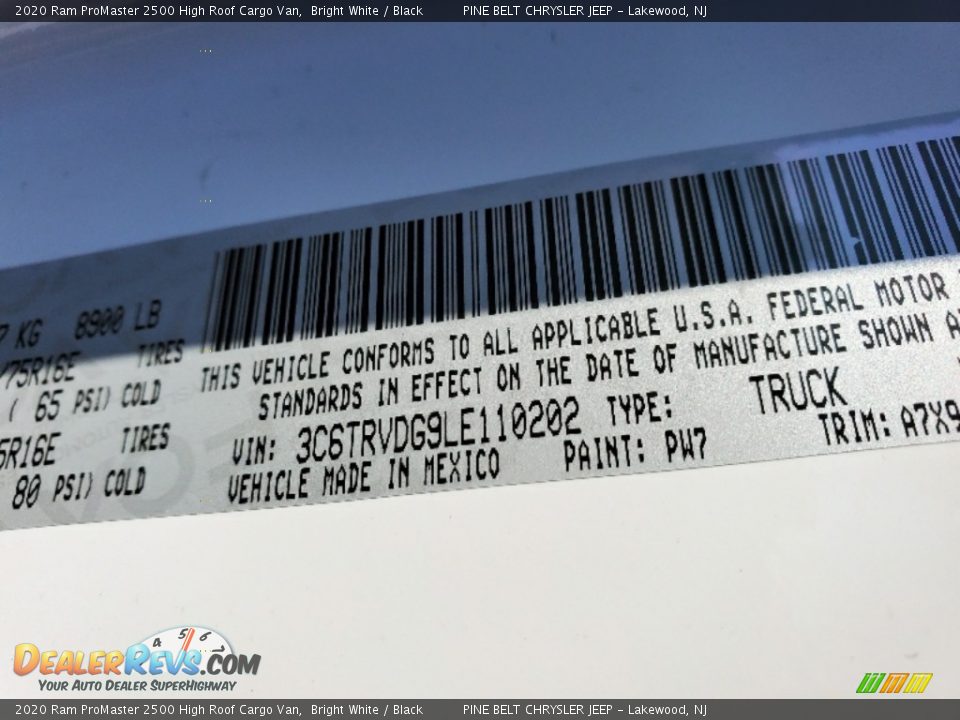2020 Ram ProMaster 2500 High Roof Cargo Van Bright White / Black Photo #10