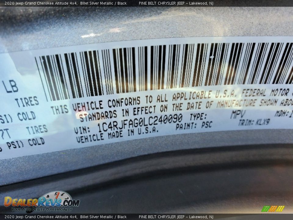 2020 Jeep Grand Cherokee Altitude 4x4 Billet Silver Metallic / Black Photo #9
