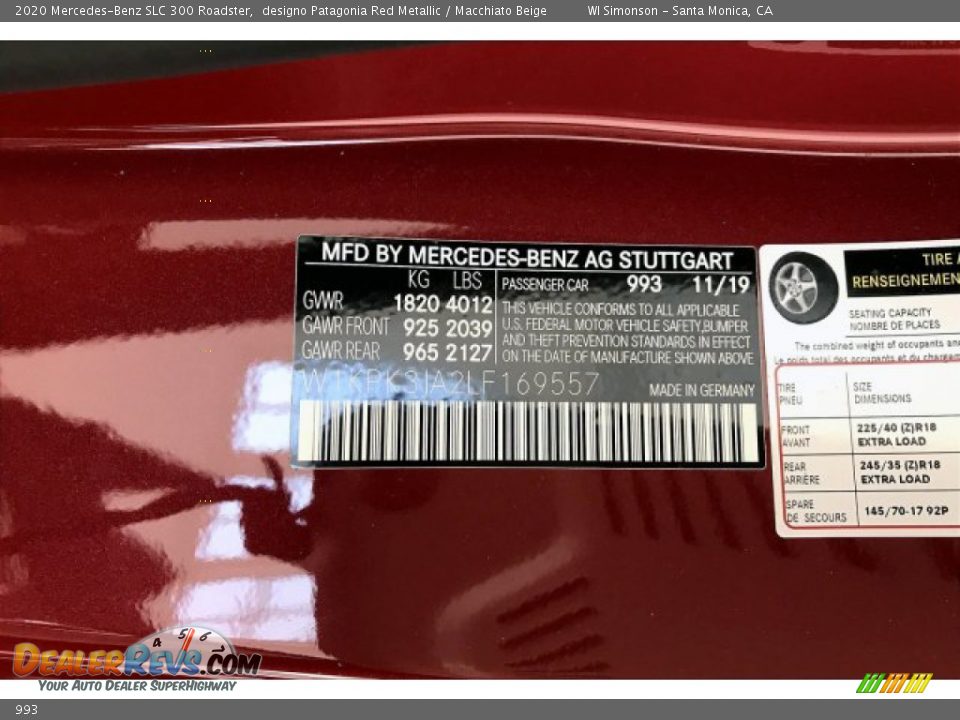 Mercedes-Benz Color Code 993 designo Patagonia Red Metallic