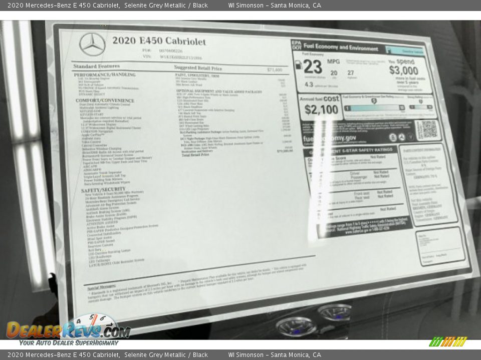 2020 Mercedes-Benz E 450 Cabriolet Window Sticker Photo #10