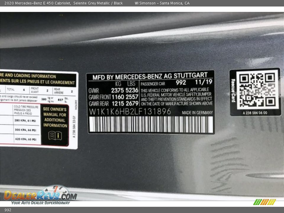 Mercedes-Benz Color Code 992 Selenite Grey Metallic