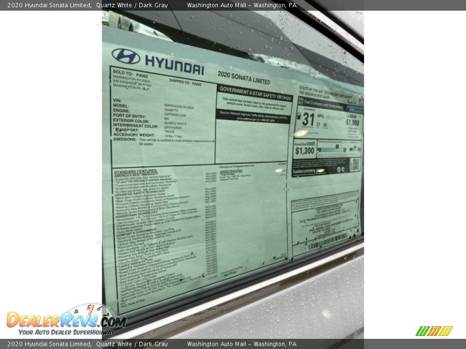 2020 Hyundai Sonata Limited Quartz White / Dark Gray Photo #15