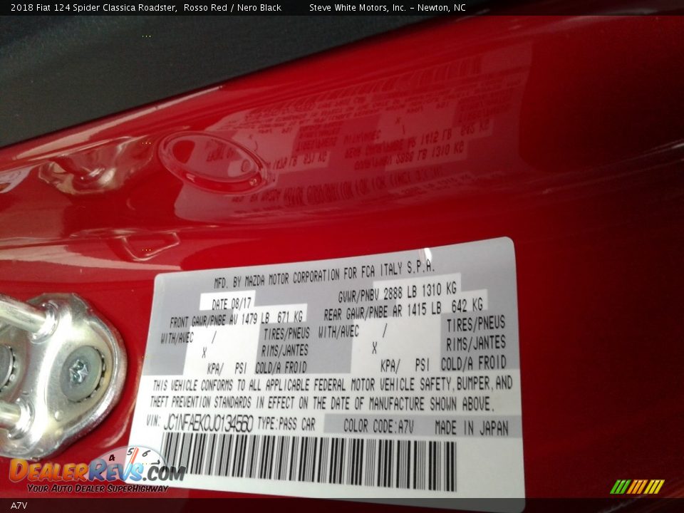 Fiat Color Code A7V Rosso Red