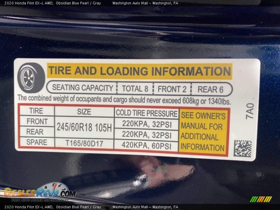 2020 Honda Pilot EX-L AWD Obsidian Blue Pearl / Gray Photo #8