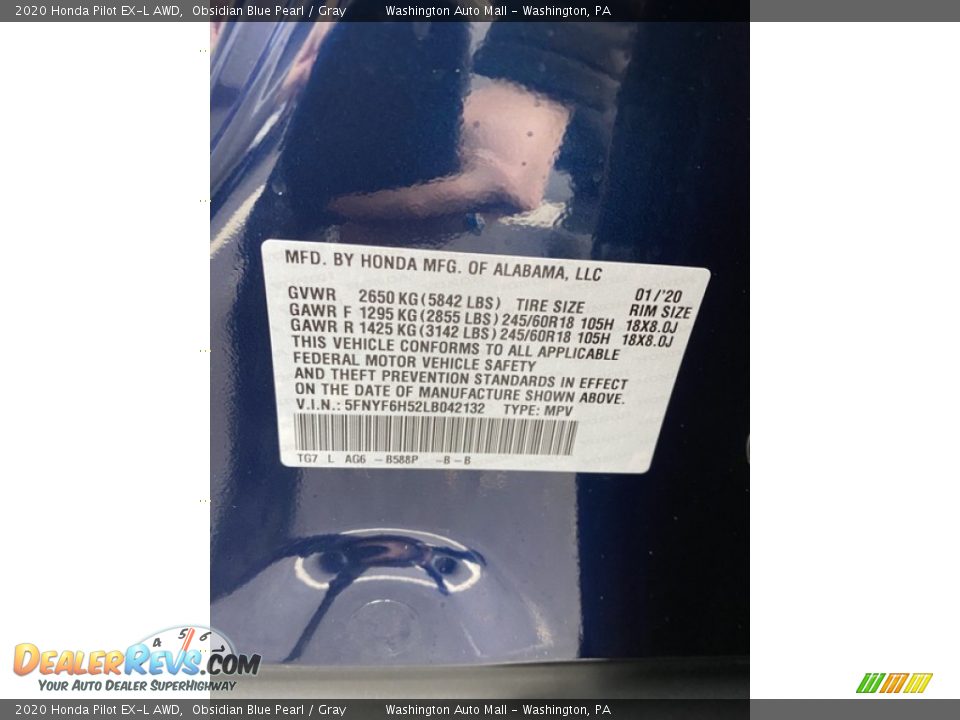 2020 Honda Pilot EX-L AWD Obsidian Blue Pearl / Gray Photo #9