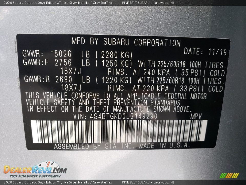 2020 Subaru Outback Onyx Edition XT Ice Silver Metallic / Gray StarTex Photo #10