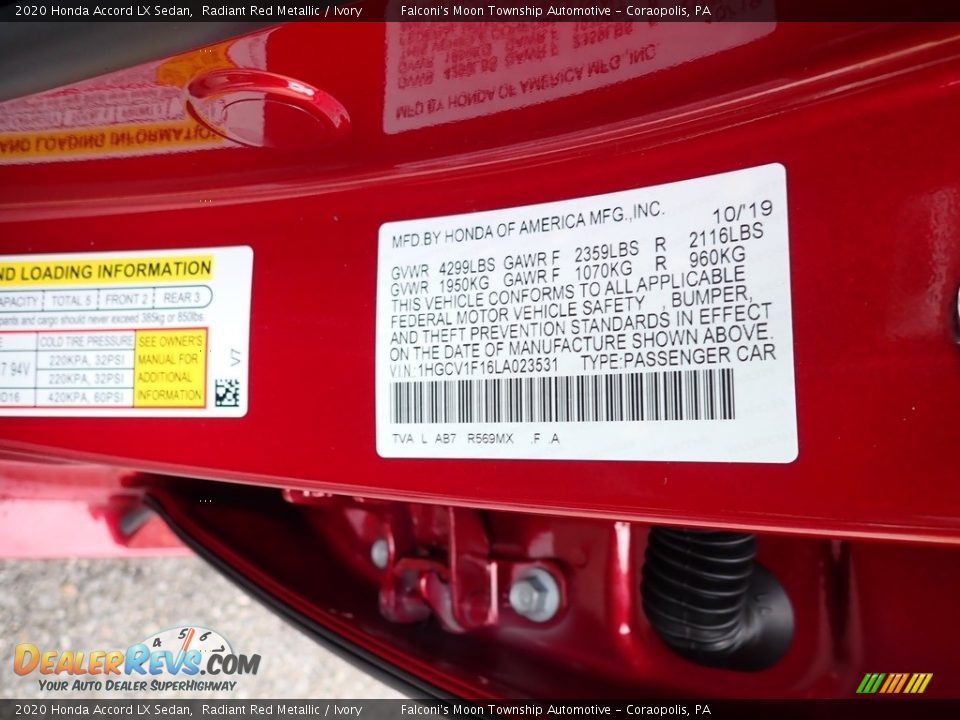 2020 Honda Accord LX Sedan Radiant Red Metallic / Ivory Photo #12