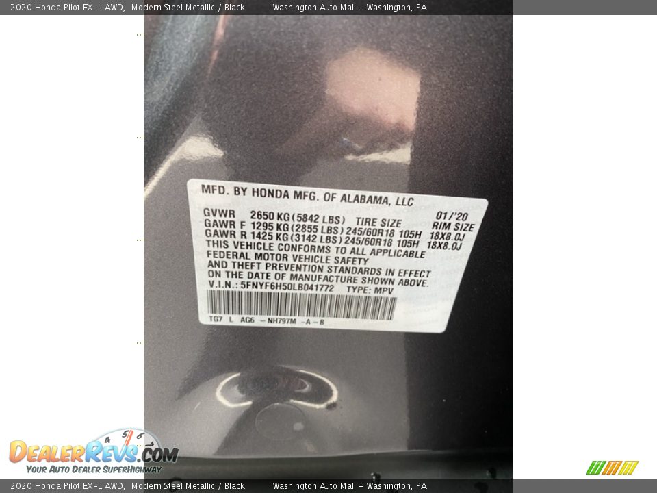 2020 Honda Pilot EX-L AWD Modern Steel Metallic / Black Photo #9