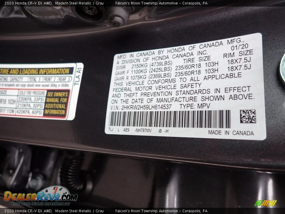 2020 Honda CR-V EX AWD Modern Steel Metallic / Gray Photo #12