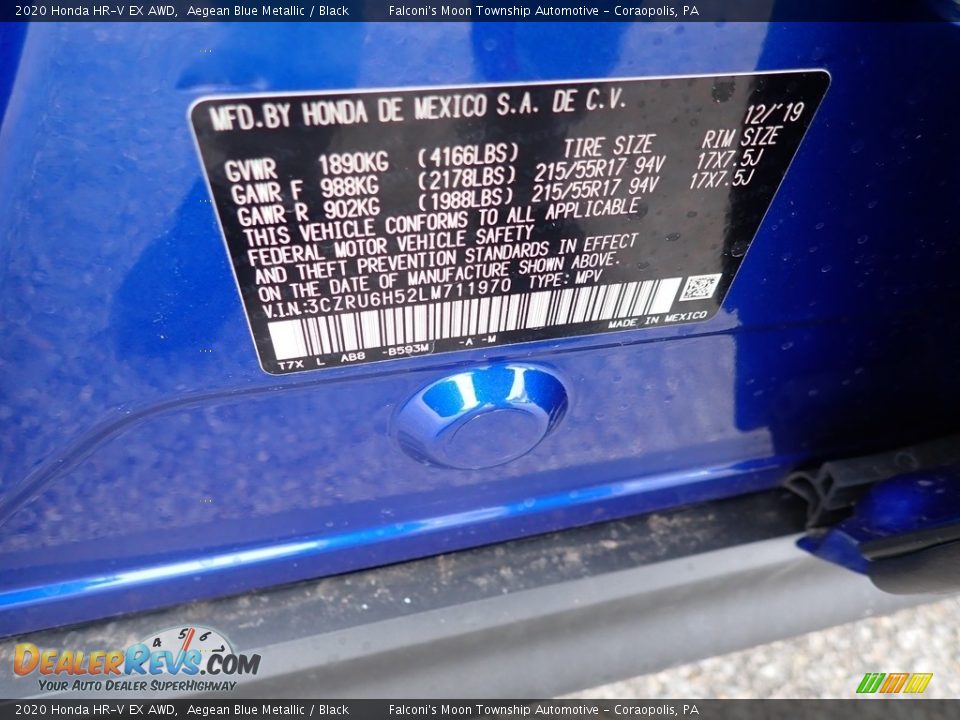 2020 Honda HR-V EX AWD Aegean Blue Metallic / Black Photo #9