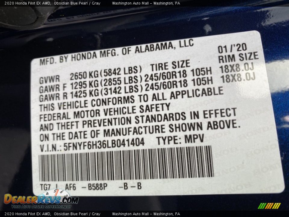 2020 Honda Pilot EX AWD Obsidian Blue Pearl / Gray Photo #9