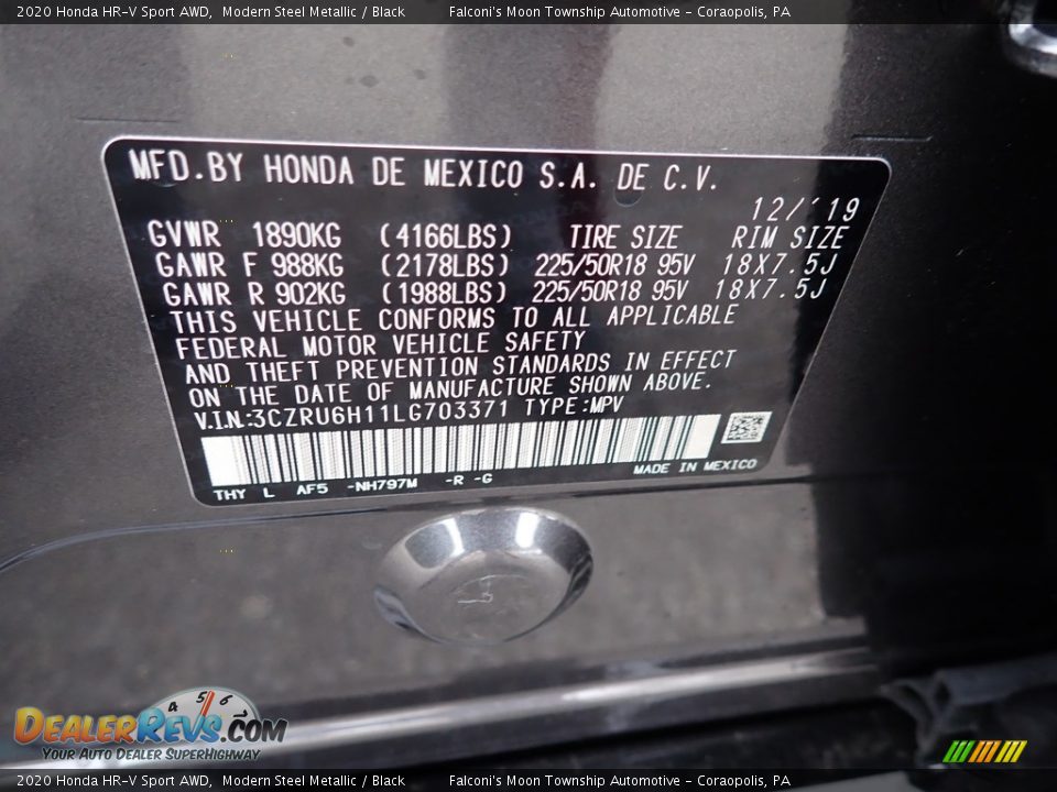 2020 Honda HR-V Sport AWD Modern Steel Metallic / Black Photo #11