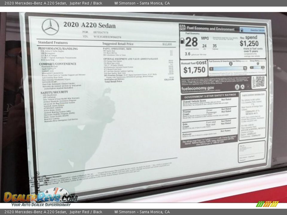 2020 Mercedes-Benz A 220 Sedan Window Sticker Photo #10