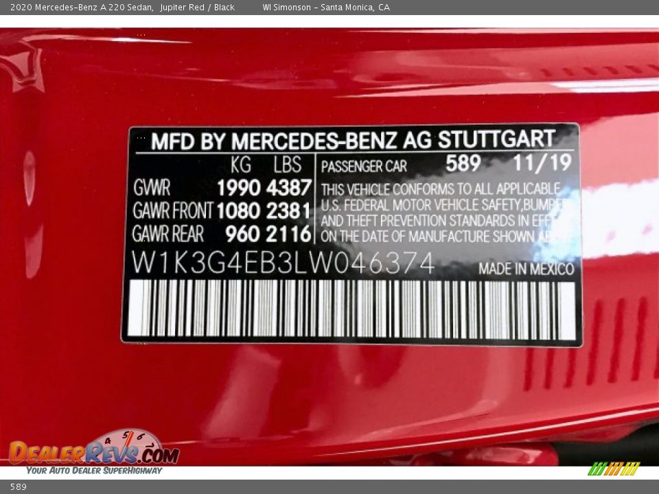 Mercedes-Benz Color Code 589 Jupiter Red