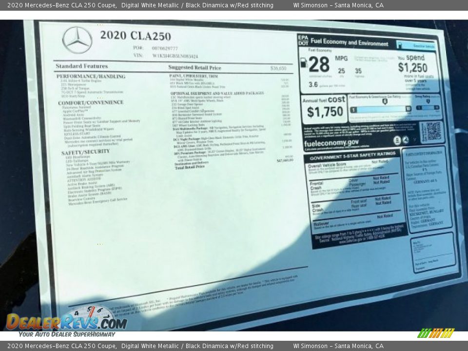 2020 Mercedes-Benz CLA 250 Coupe Digital White Metallic / Black Dinamica w/Red stitching Photo #10