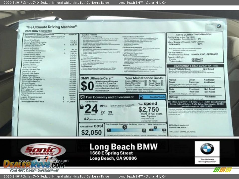 2020 BMW 7 Series 740i Sedan Mineral White Metallic / Canberra Beige Photo #10