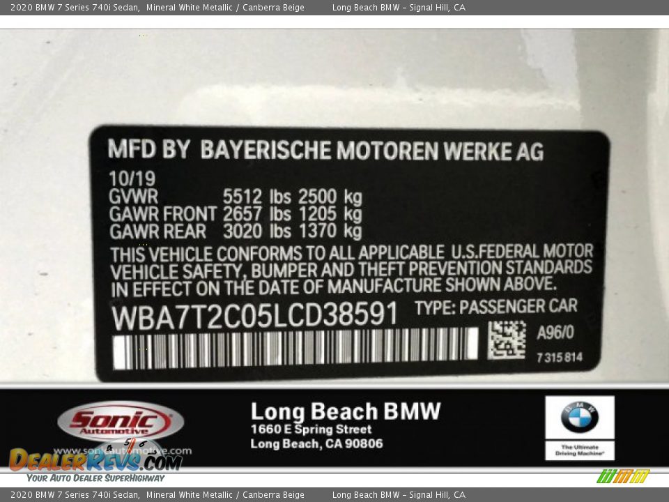 2020 BMW 7 Series 740i Sedan Mineral White Metallic / Canberra Beige Photo #11