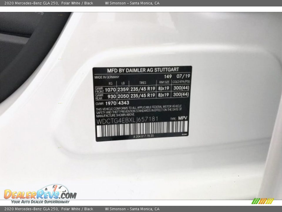 2020 Mercedes-Benz GLA 250 Polar White / Black Photo #11