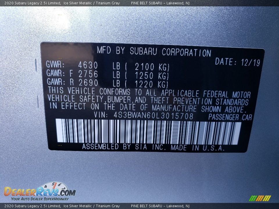 2020 Subaru Legacy 2.5i Limited Ice Silver Metallic / Titanium Gray Photo #10